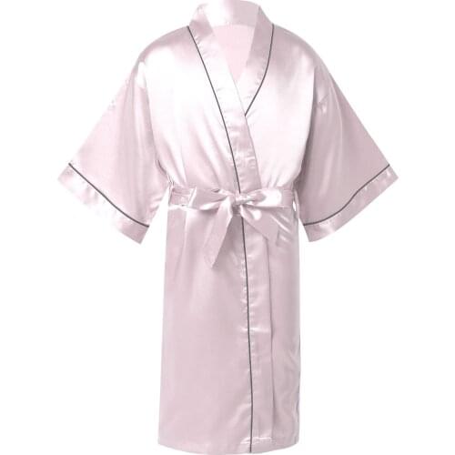 Oyolan New Kids Robe Satin Children Summer Kimono Bathrobes Girls Nightdress Silk Nightgown Nightwear Kids Sleeping Clothes
