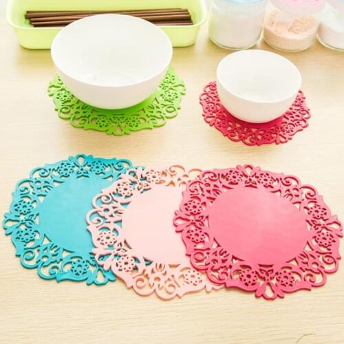 5PCS Flower Pattern Hot Pad Heat-Resistant Round Silicone Mat Table Placemat Drink Coaster Pot Holder Kitchen Accessories