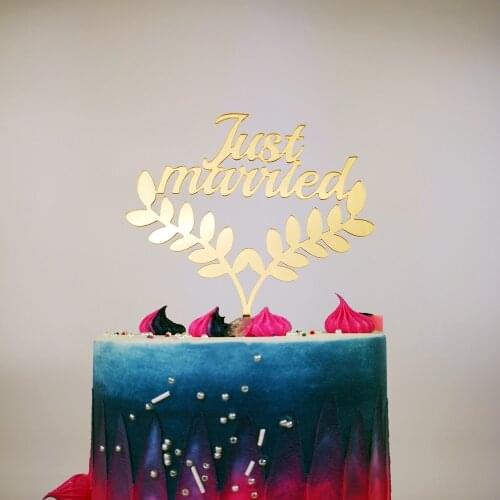 Just Married with Leaves Wedding Cake Topper Romantic Decor, Bride and groom Wedding Party Just Married Cake Topper Supplies