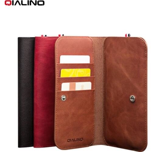 QIALINO Genuine Leather Phone Bag for Apple iPhone 11 Pro XR XS Max 6 6s 7 8 Plus SE2020 Fashion Handmade Wallet with Card Slots