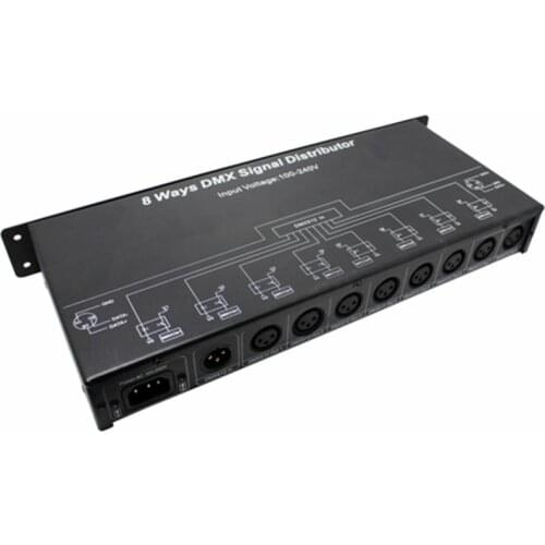 DMX512 HUB Amplifier/Splitter DMX Signal Power Repeater 8 Position Output Ports DMX Distributor 1 to 8 Channel