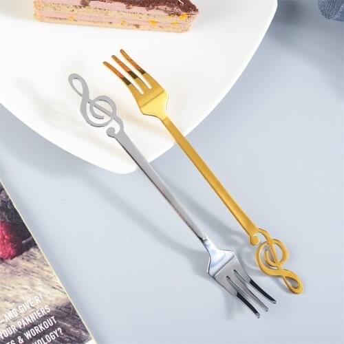 Musical Note Tea Fork Stainless Steel Fruit Cake Dessert Salad Fork Silver Gold Fork Tableware For Kitchen Restaurant Hotel