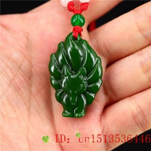 Green Jade Fox Pendant Men Jewelry Chinese Carved for Fashion Natural Amulet Necklace Women Gifts Jadeite Charm