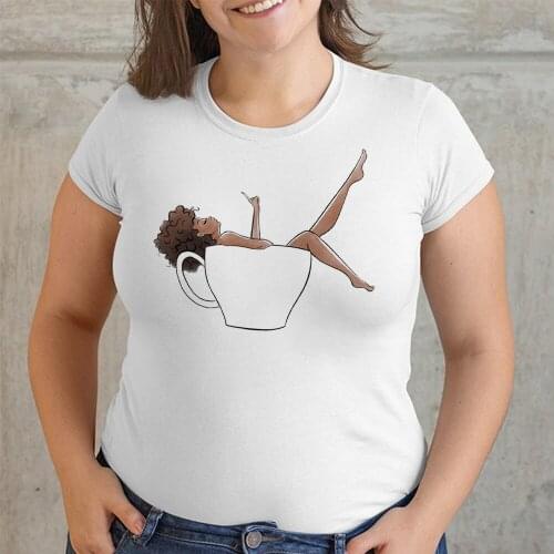 Women Tshirt 2021 Fashion Cartoon Cup Graphic White Clothes Ladies Tee shirt Top Short sleeve Summer woman T-shirt Plus Size 4XL