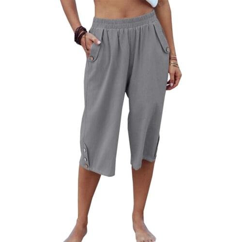 Capris Pants Women High Waist Lightweight Streetwear Female Pocket Baggy Summer Pant Ladies Solid Color Loose Pants Wash Cotton