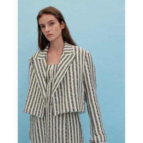 Women Coat 2021 Autumn and Winter No Button Lapel Short Suit Commuter White Suit Striped Suit Jacket