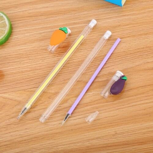 100 Pcs Creative Cartoon Simulation Vegetable Gel Pen Cute Learning Stationery Transparent Pole Supplies Water-based Sign Pen