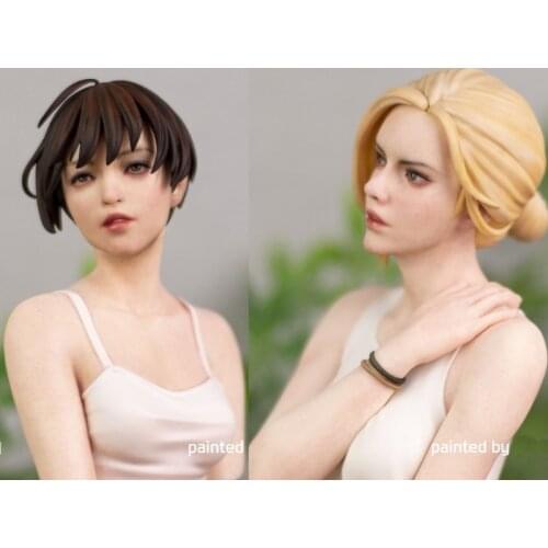 2 Styles 1/6 Beautiful Girl Brown and Yellow Hair Bust Unpainted GK Figure Unassambled Resin White Model Kit W_3700
