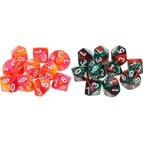 20x 10-Face Dice 16mm For Party Bar Party Toy For Children - Double-Color