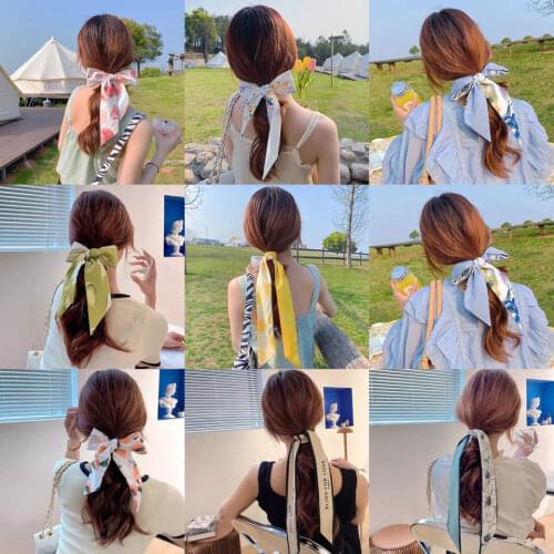 4 PCs Set Long Silk Printing Fruit Headband Headband Matching Outfit Super Fairy Girl Elegant Scarf Wild Belt Scarf