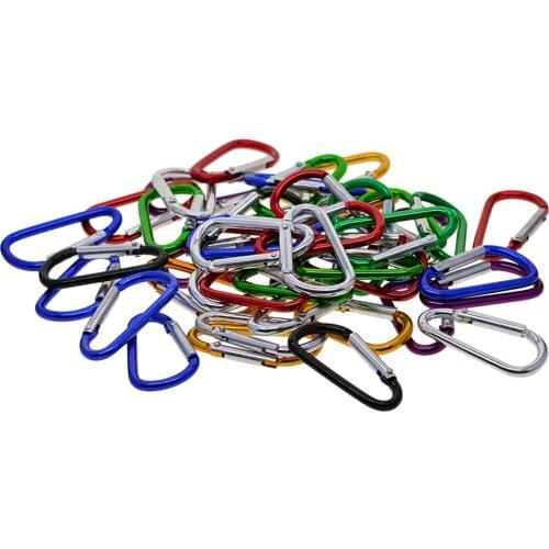 50Pcs/set Aluminum Carabiner D Shape Buckle Pack, Keychain Clip, Spring Snap Key Chain Clip Hook Screw Gate Buckle Multicolor