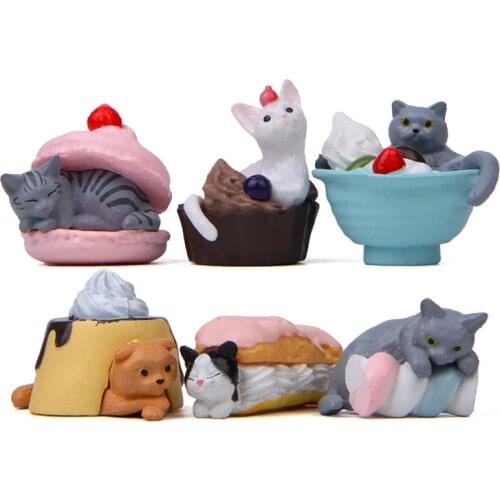6pcs/lot Kawai Cosplay Cat Figure Toys Japanes Cat Resin Action Figure Collection Model Toy Gift for Home Decoration