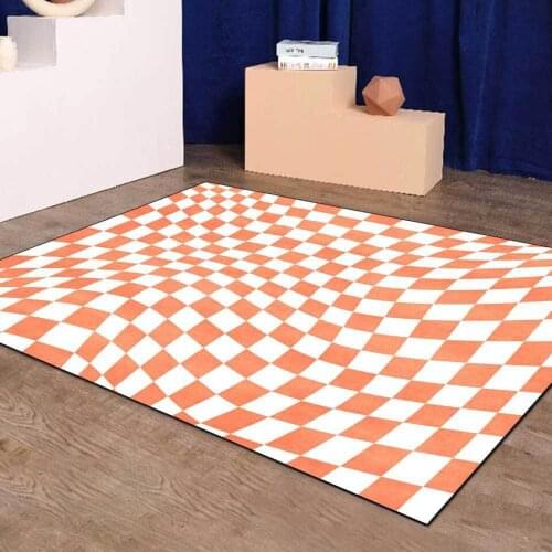 Abstract Style Living Room Carpet Contorted Deformed Chessboard Pattern Bedroom Floor Mat Orange Blue Green Purple Red Play Mat