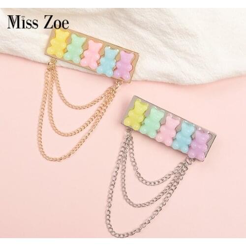 Bear Candy Brooch Pin Custom Cute Colors Animal Brooch Chain Shirt Lapel Bag Kawaii Badge Cartoon Jewelry Gift for Kids Friends