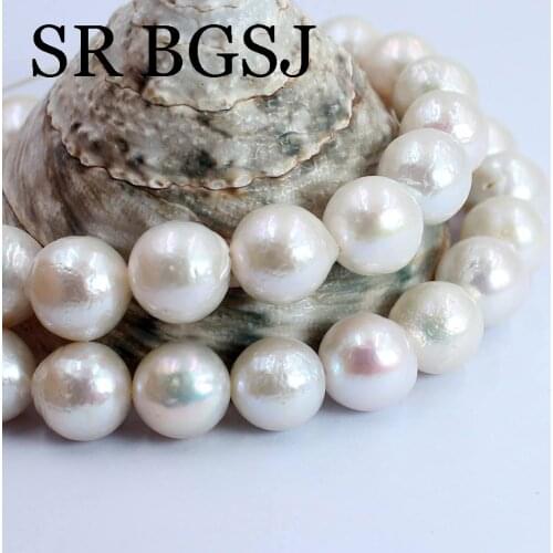 Free Shipping 10-12.5mm Wholesale White Nearly Round Edsion Natural Freshwater Pearl Spacer Loose DIY Beads Strand 14"