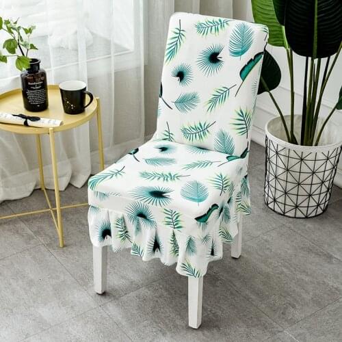 Green Feather Print Spandex Chair Cover for Dining Room- Kitchen-Living Room Stretch Chair Covers Living Room Home Decoration