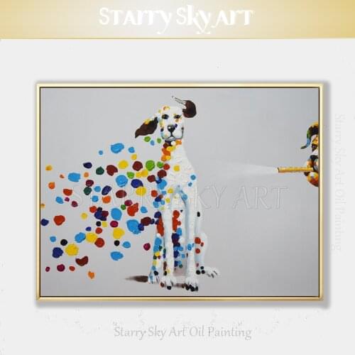 Cheap Price Hand-painted High Quality Animal Dalmatian Dog Oil Painting on Canvas Beautiful Wall Art Funny Dots Dog Oil Painting