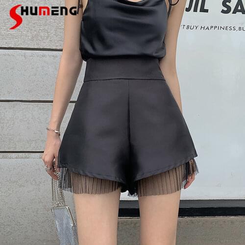 Elegant Black High Waisted Wide Leg Shorts for Women 2021 Summer New Loose Baggy Thin Casual Short Pants Snack Shorts for Women