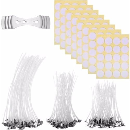 100pcs/set Pure Cotton Smokeless Candle Wick 4/6/9.5cm Double-sided Tape Wick Holder DIY Candle Aromatherapy Auxiliary Material