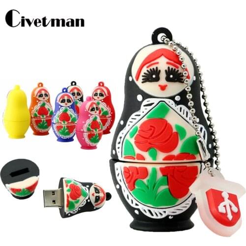 Pen Drive Lovely Matryoshka USB Flash Drive 4GB 8GB 16GB 32GB 64GB 128GB USB 2.0 Thumbdrive Memory Stick Russian Doll Pendrive