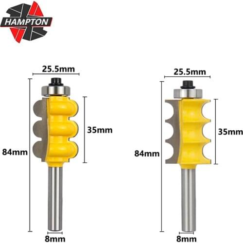 Hampton 8mm Shank Triple Bead & Triple Flute Large Molding Router Bits Line knife Woodworking Cutter Wood Router Bit