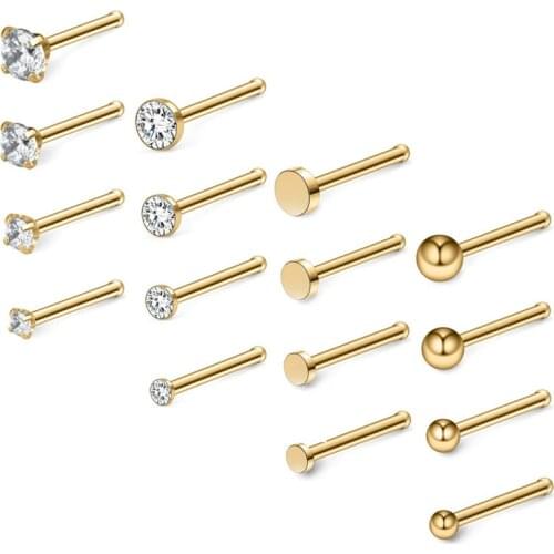 20G Surgical Steel 1.5mm-3mm Flat Ball Clear CZ Nose Stud Rings Bone Pin Piercing Jewelry 16-34PCS