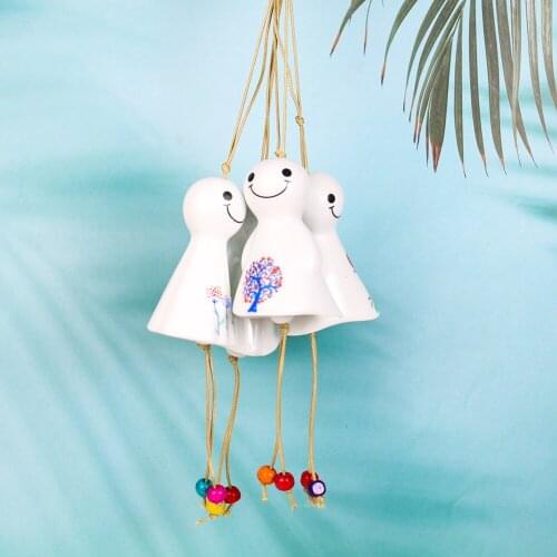 Japanese Style Ceramic Wind Chimes Sunny Day Doll Car Ornaments Happiness Good Luck Dormitory Coffee Shop Entrance Decoration