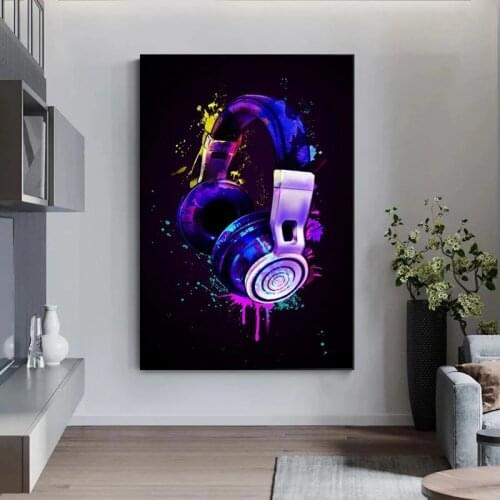 Cool Headphones Poster Graffiti Guitar Canvas Painting Posters Prints Modern Wall Art Picture for Living Room Home Decor Cuadros
