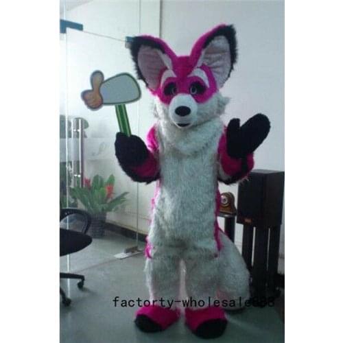 Halloween Long Fur Red Husky Wolf Fox Dog Mascot Costume Suits Adults Size Dress Birthday Cartoon Character Mascot Costume Gift