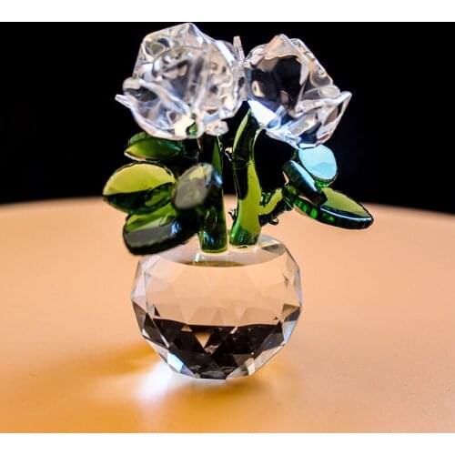 Beautiful clear k9 crystal rose flowers elegant wedding flower gift crystal glass roses home decorations