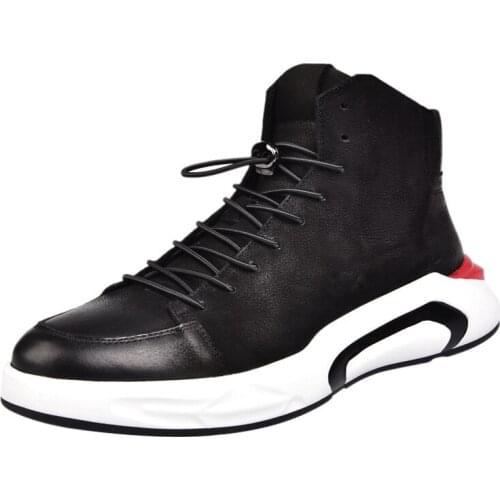 Men Casual Shoes High Ankle Boots Luxury Trainers Genuine Leather Sneakers Lace Up Winter Snow Male Black Brand Flats Shoes