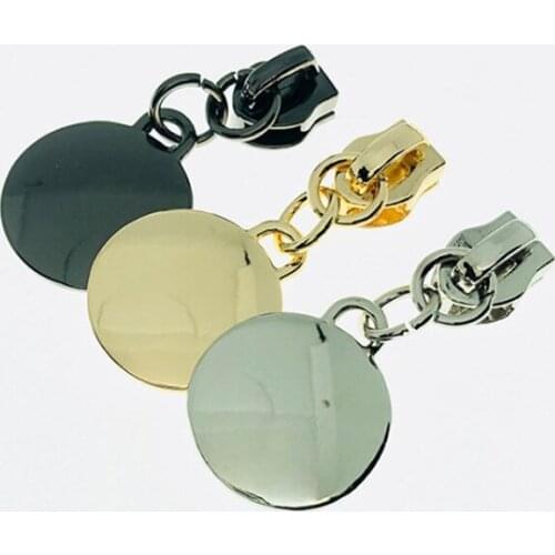20 Pieces 21*26 MM The Laser Round Cake Slider Zipper Handbag Chain Head Wallet Decoration Metal Replacement Puller Zipper