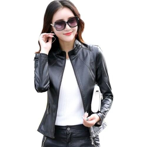 2020 New Fashion Womens Slim Faux Leather Jackets Ladies Soft Wash Leather Coat Plus Size 5XL Female leather Zippers Clothing
