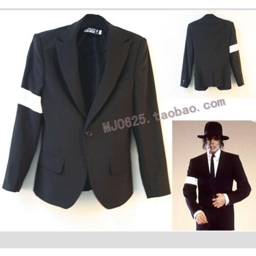 MJ Michael Jackson Dangerous BAD Tour Black Suit Armband Punk Blazers Mens Fashion Suit Slimly