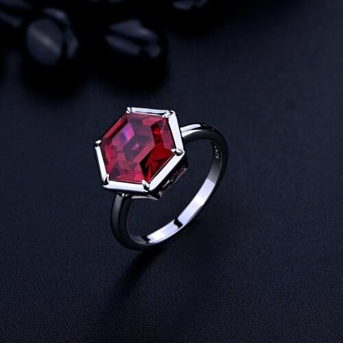 Trendy 925 Sterling Silver 10*10mm Hexagon Natural Ruby Ring for Women Creative Design Ruby Gemstone Finger Ring S925 Party Gift