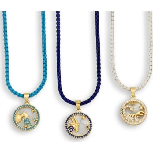 Fashion Girls Women Necklace Exquisite Crystal Micro Pave 12 Constellation Pendants Jewelry Birthday Gifts verseau collar