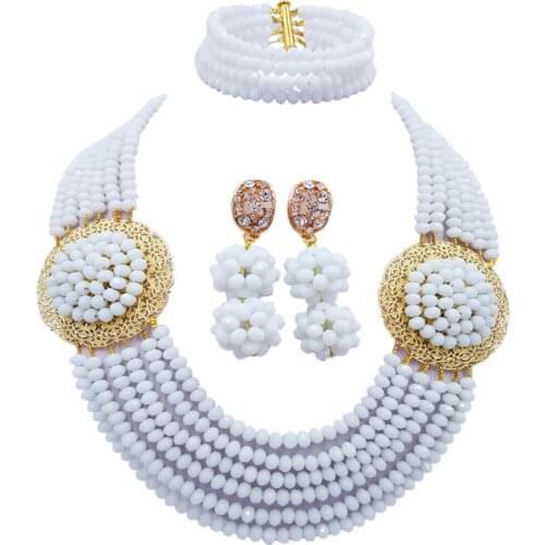 Fashion White Costume African Beads Jewelry Set Crystal Nigerian Wedding Necklace Bracelet Earrings Sets 6LPH09