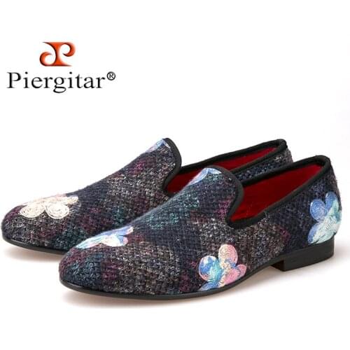 New mixed color knitted fabric men shoes with printing flower wedding and party men loafers fashion ethnic style mens flats
