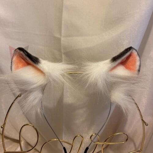 MMGG New White Black Cat Fox Ears Hairhoop Tail Headwear Beast Cosplay Costume Accessories for Girl Women Handmade Work
