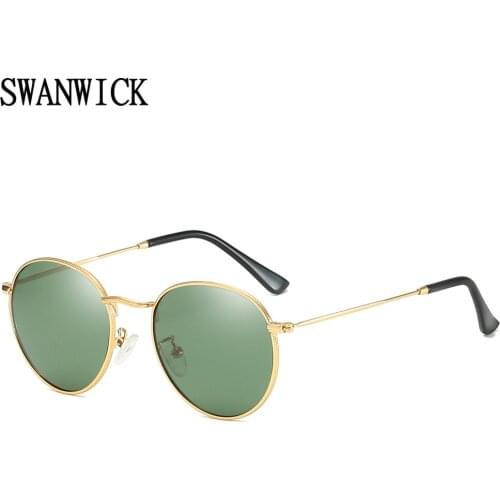 Swanwick polarized sunglasses for men round frame colored sun glasses women thin full metal green mirror lens black retro Summer