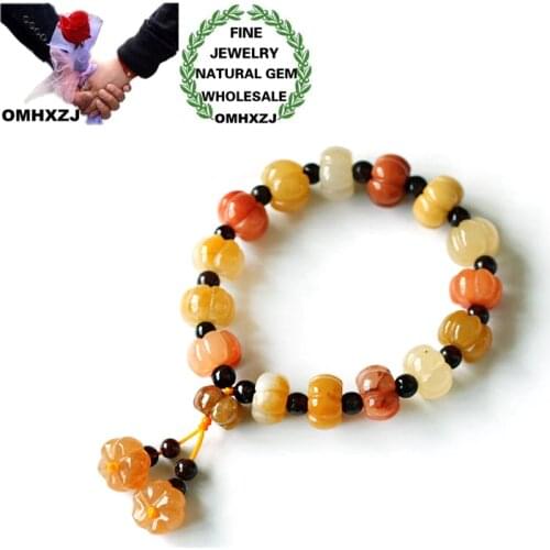 OMHXZJ Wholesale CS61 European Fashion Hot Fine Woman Man Party Birthday Gift Natural Pumpkin Flower Jade Beads Tassel Bracelet