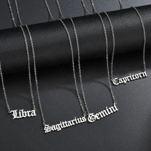 Personalize Old English Zodiac Pendant Necklaces Constellation Aries Necklace Femme Charm Choker Birthday Jewelry BFF Gift