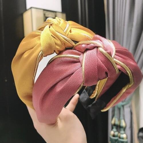 Satin Cross Wide Hairbands Solid Color With Gold Side Headband For Women Hair Accessories Head Band Adults Hair Girls Headwear