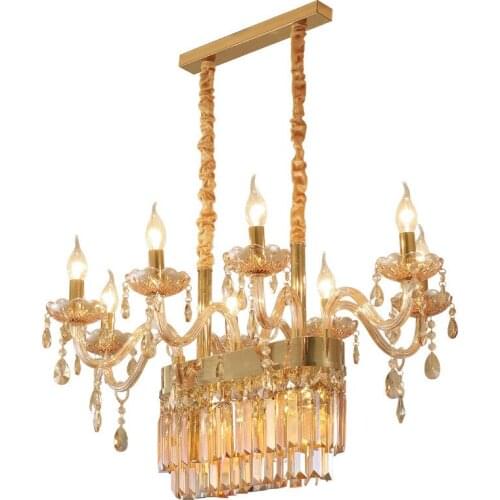 European Style Rectangular Amber/Cognac/White/Smoky Ash Crystal Bar Villa Hotel Living Room Dining Room Luxury Chandelier Lamps