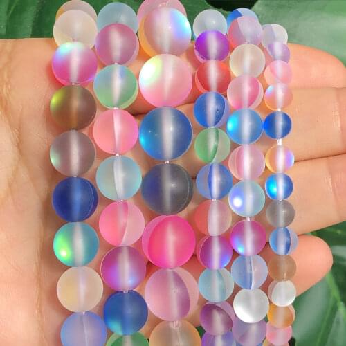 AAA Frost Multicolor Austria Crystal Glass Beads Round Labradorite Glitter Moonstone Beads For Jewelry Making Diy Bracelet 15"