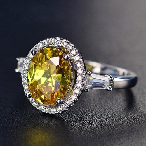 Real 925 Sterling Silver Wedding Engagement Jewelry Citrine Rings For Women 8x10MM Oval Gemstone Ring Wholesale