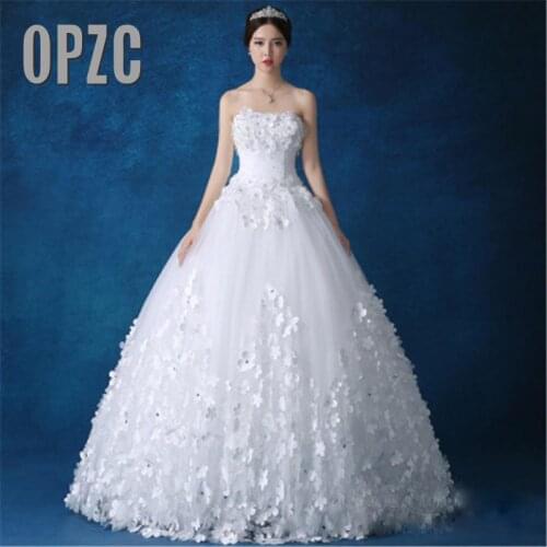 Luxury Crystal Pearls lace 3D flower Sweetheart White Ivory Red Champagne Fashion Sexy Wedding Dresses brides plus size KDS