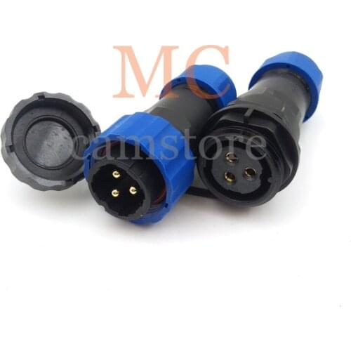 SD20 waterproof connector 3pin, industrial power cable connector, panel cutout 20mm Current Rating 25A LED cable to cable plug
