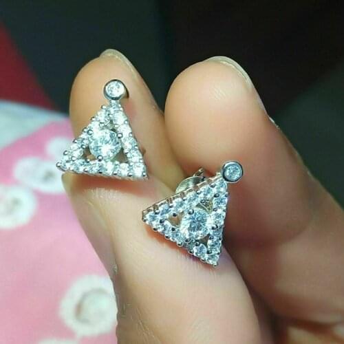 Huitan Simple Stylish Triangular Stud Earrings for Girls With Shiny Cubic Zirconia Fashion Versatile Ear Piercing Luxury Jewelry