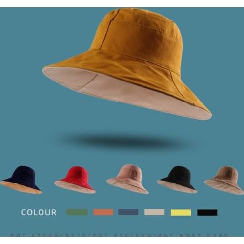 Summer Double Sided Fishermans Hat Women Korean Leisure Student Sunscreen Show Face Small Beach Holiday Sunhat Female